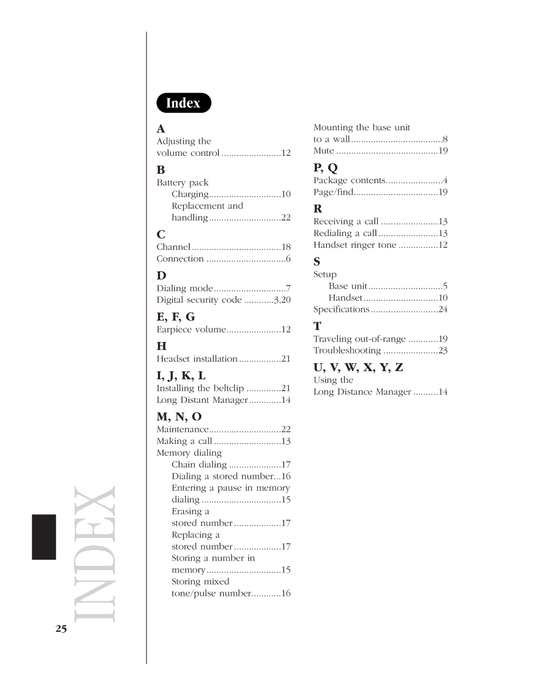 Uniden EXL 8900 manual Index, K, L, W, X, Y, Z 