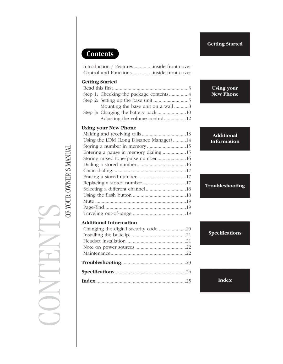 Uniden EXL 8900 manual Contents 