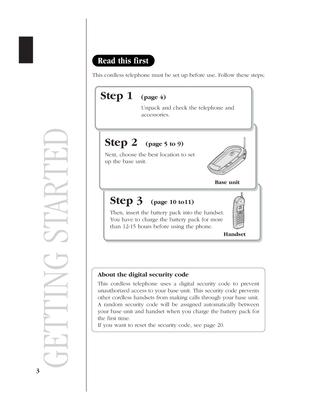 Uniden EXL 8900 manual Read this first, Next, choose the best location to set up the base unit, Base unit, Handset 