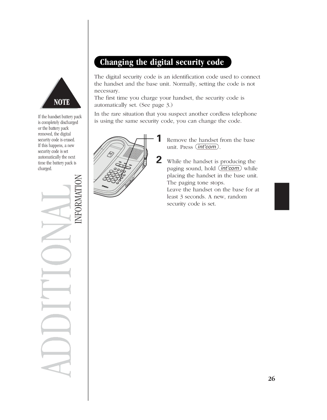 Uniden EXL 8945 manual Changing the digital security code 