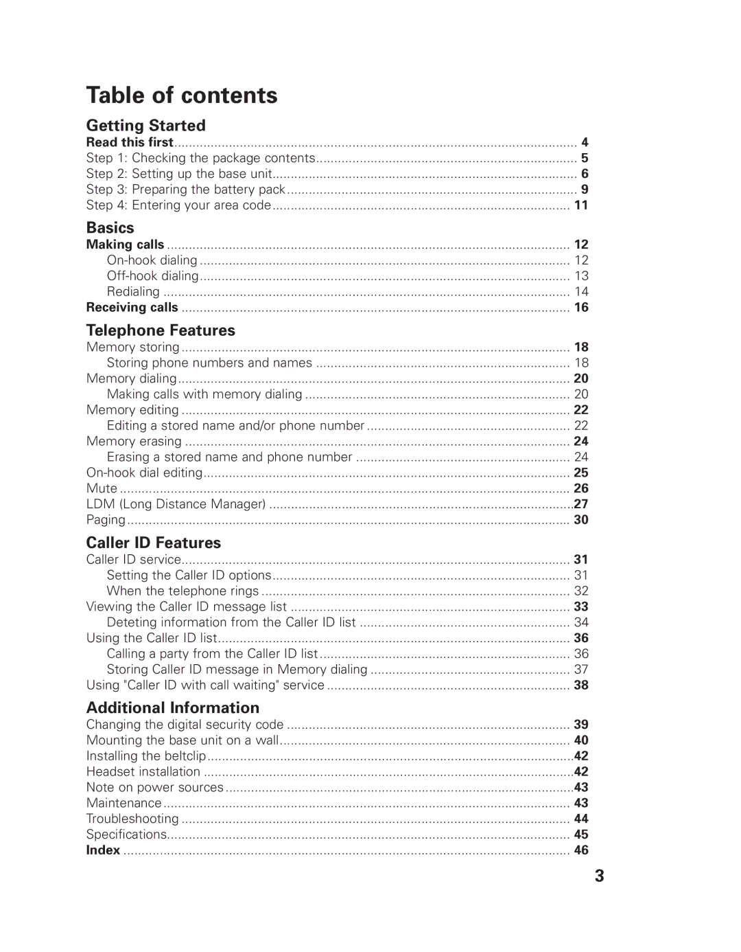 Uniden EXLI 8962 owner manual Table of contents 