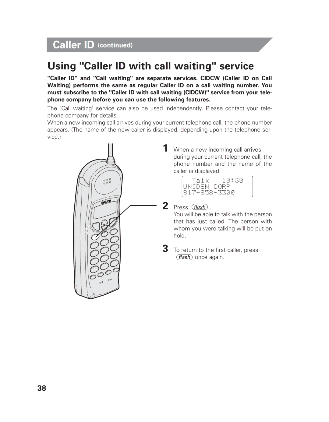 Uniden EXLI 8962 owner manual Using Caller ID with call waiting service 