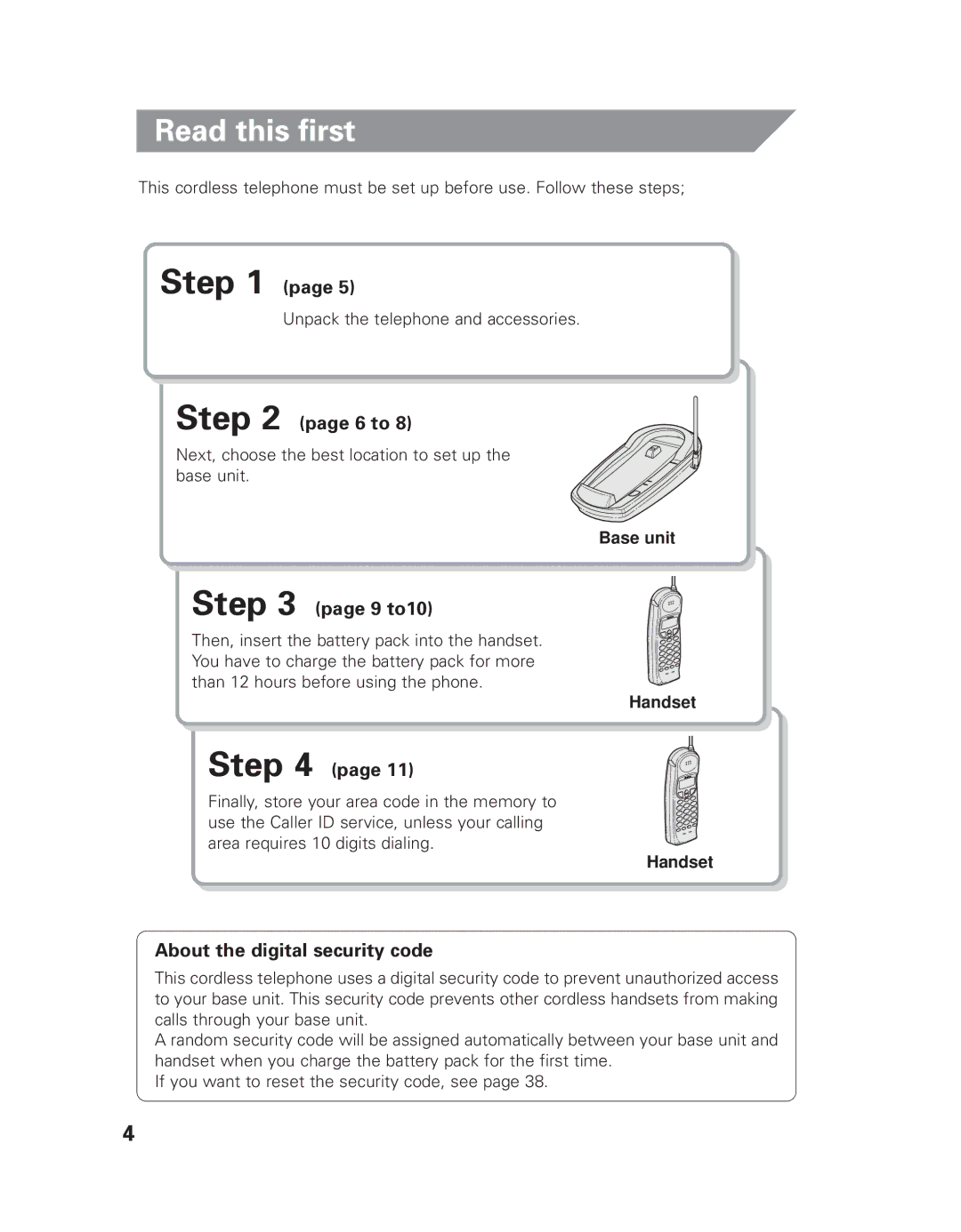 Uniden EXLI 8962 owner manual Read this first, 6 to, 9 to10, About the digital security code 