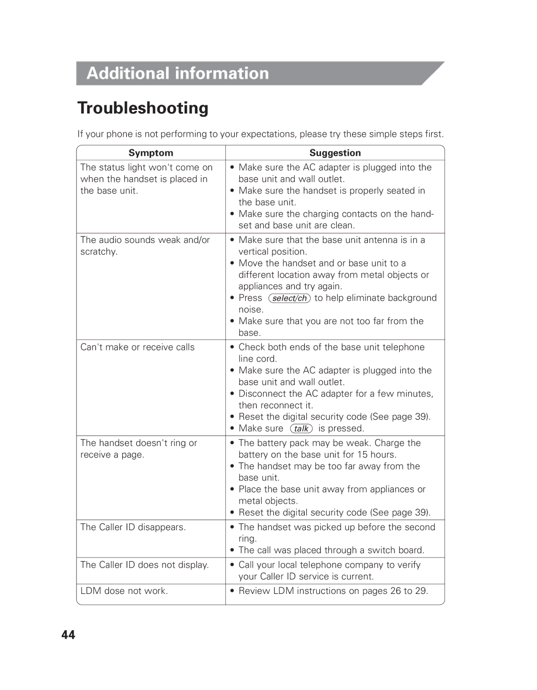 Uniden EXLI 8962 owner manual Troubleshooting, To help eliminate background 