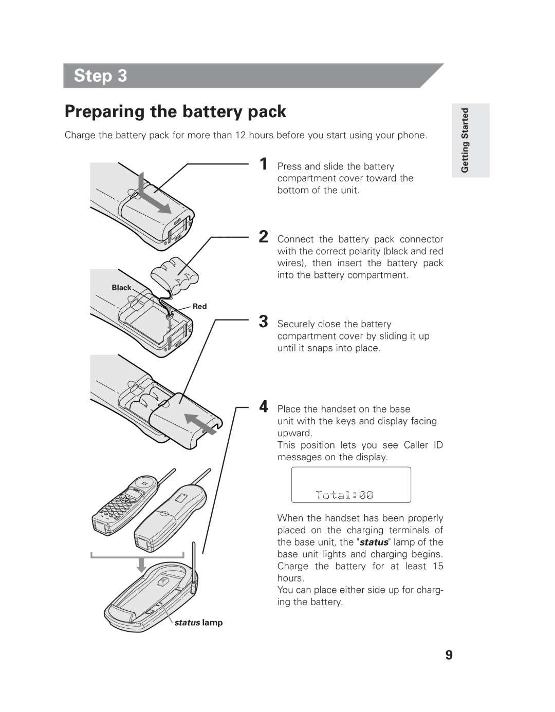 Uniden EXLI 8962 owner manual Preparing the battery pack, This position lets you see Caller ID messages on the display 