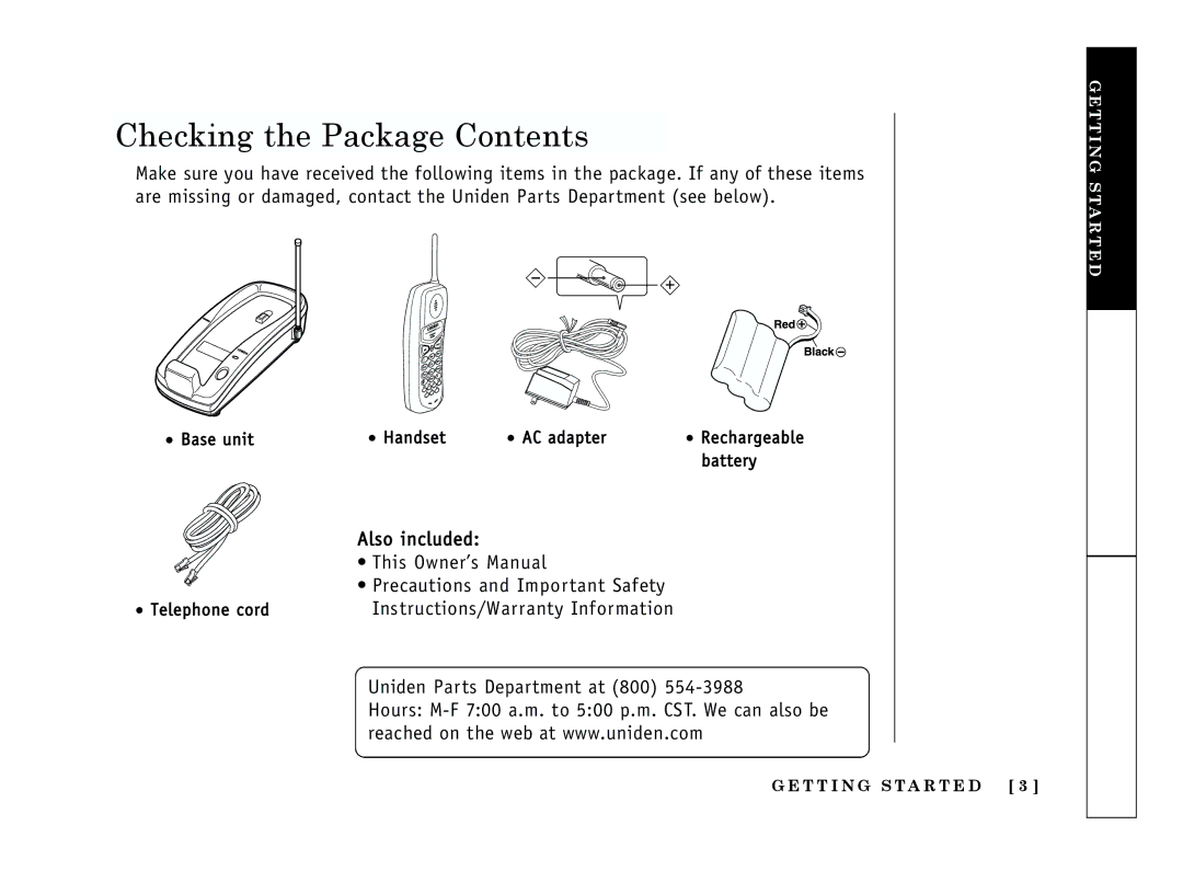 Uniden EXP-2900 manual Checking the Package Contents 