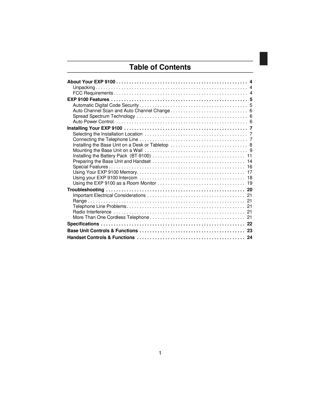 Uniden EXP 9100 specifications Table of Contents 