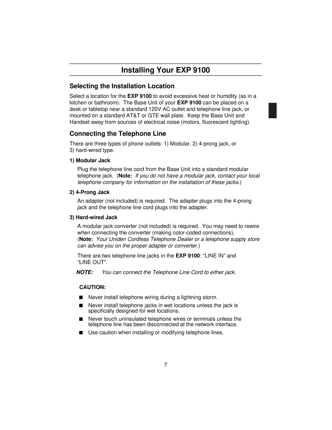 Uniden EXP 9100 specifications Installing Your EXP, Selecting the Installation Location, Connecting the Telephone Line 