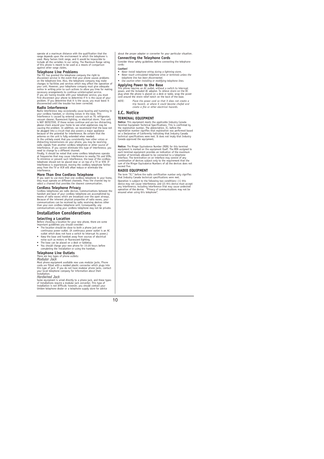 Uniden EXP 971 Series manual Installation Considerations, Telephone Line Problems 