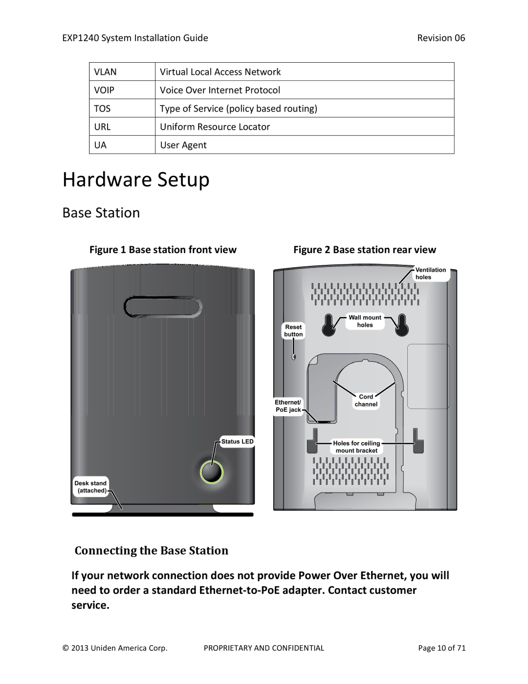 Uniden EXP1240 manual Hardware Setup, Base Station 