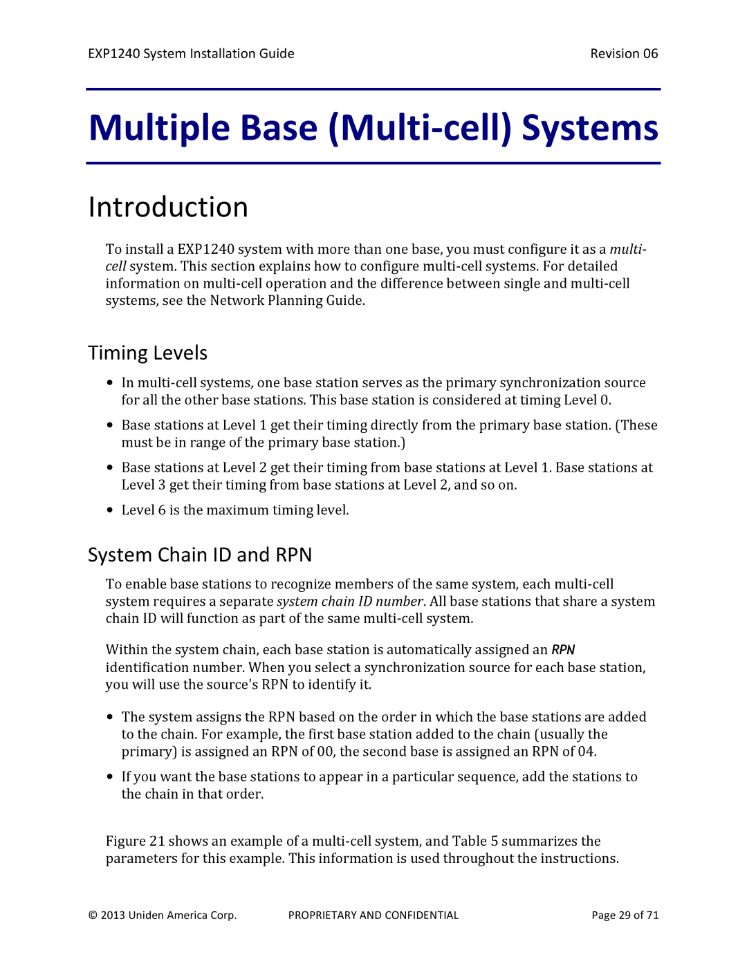 Uniden EXP1240 manual Introduction, Timing Levels, System Chain ID and RPN 