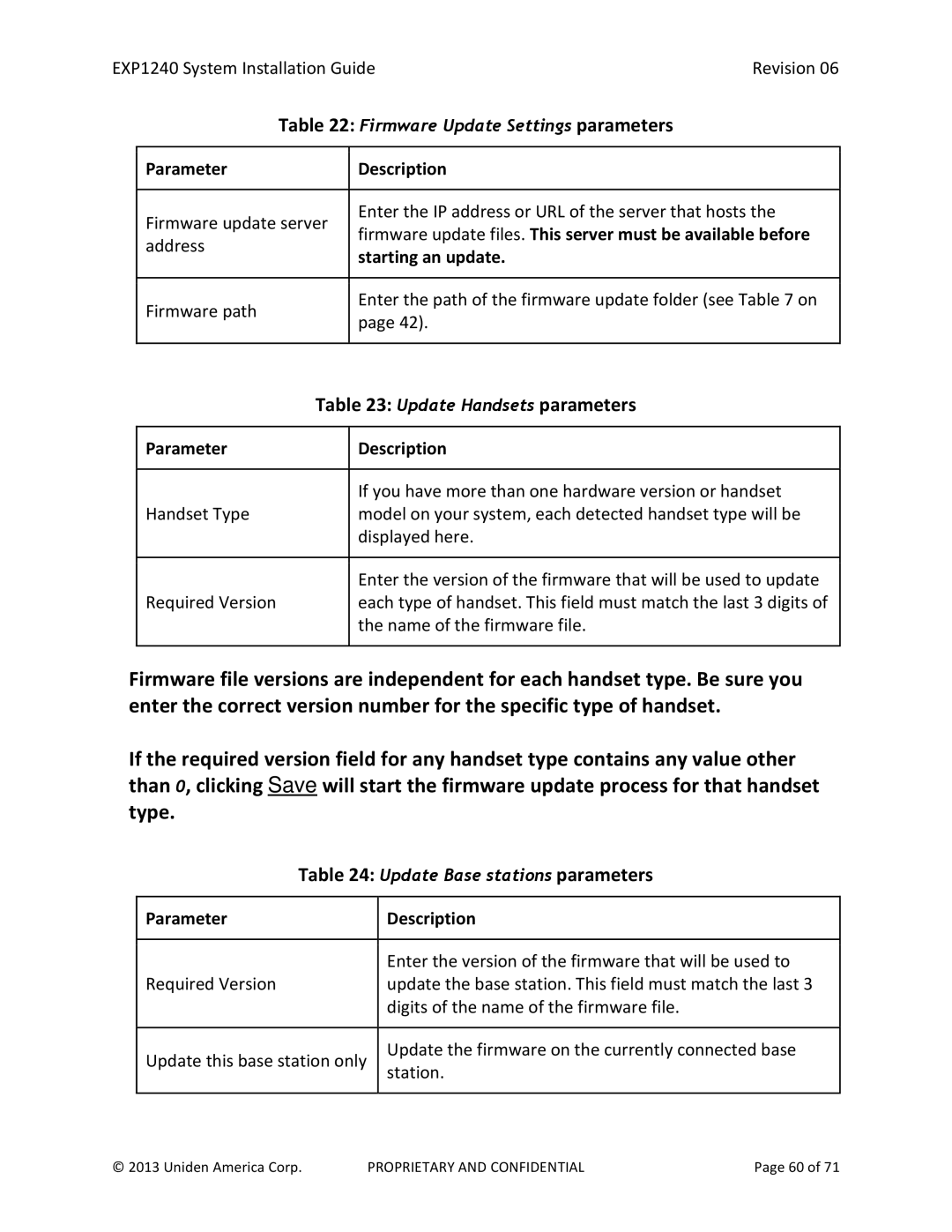 Uniden EXP1240 manual Update Handsets parameters 