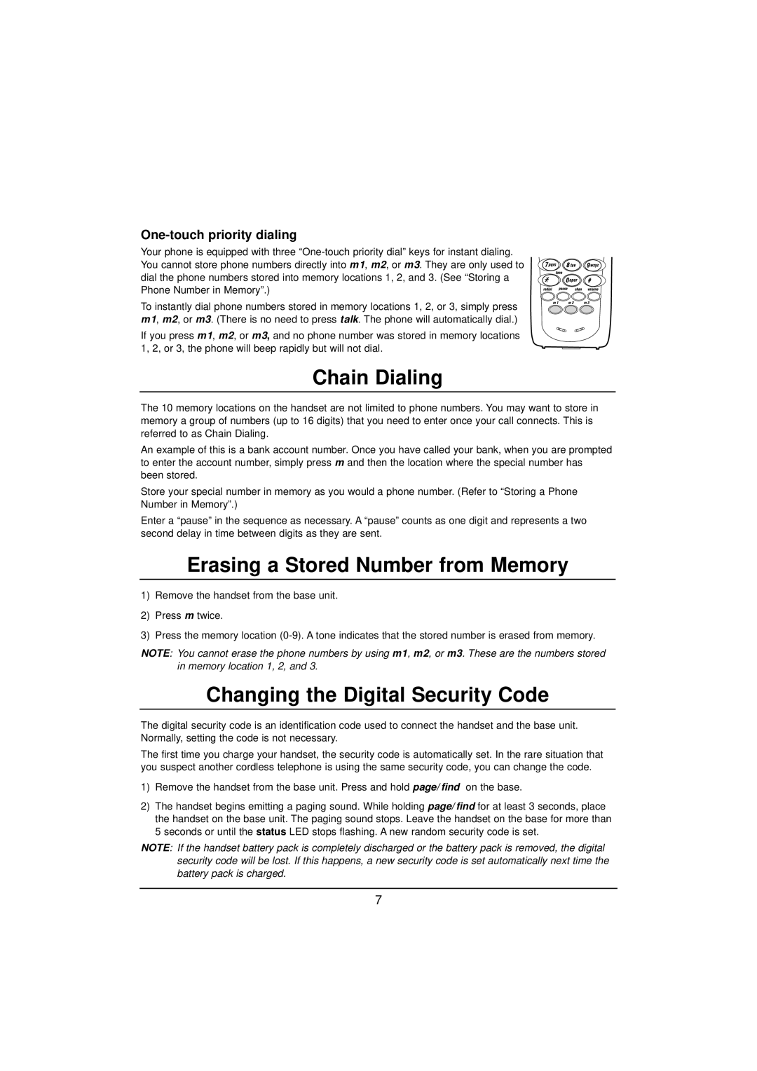 Uniden EXP2800 manual Chain Dialing, Erasing a Stored Number from Memory, Changing the Digital Security Code 