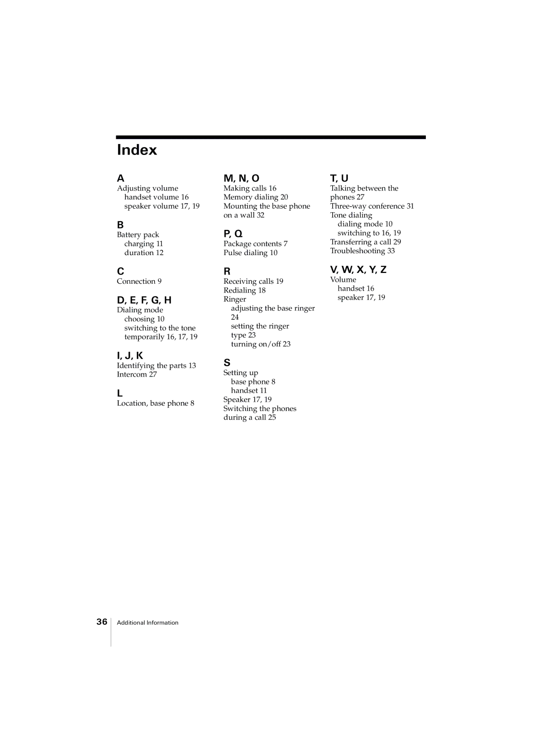 Uniden EXP2905 manual Index 