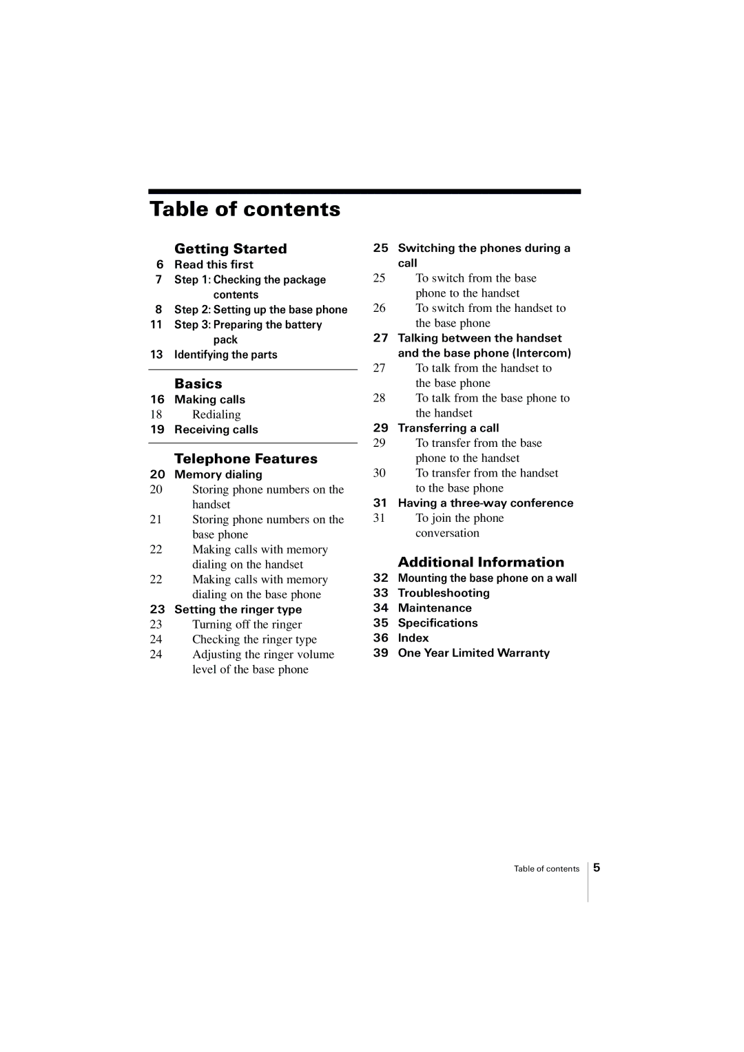 Uniden EXP2905 manual Table of contents 