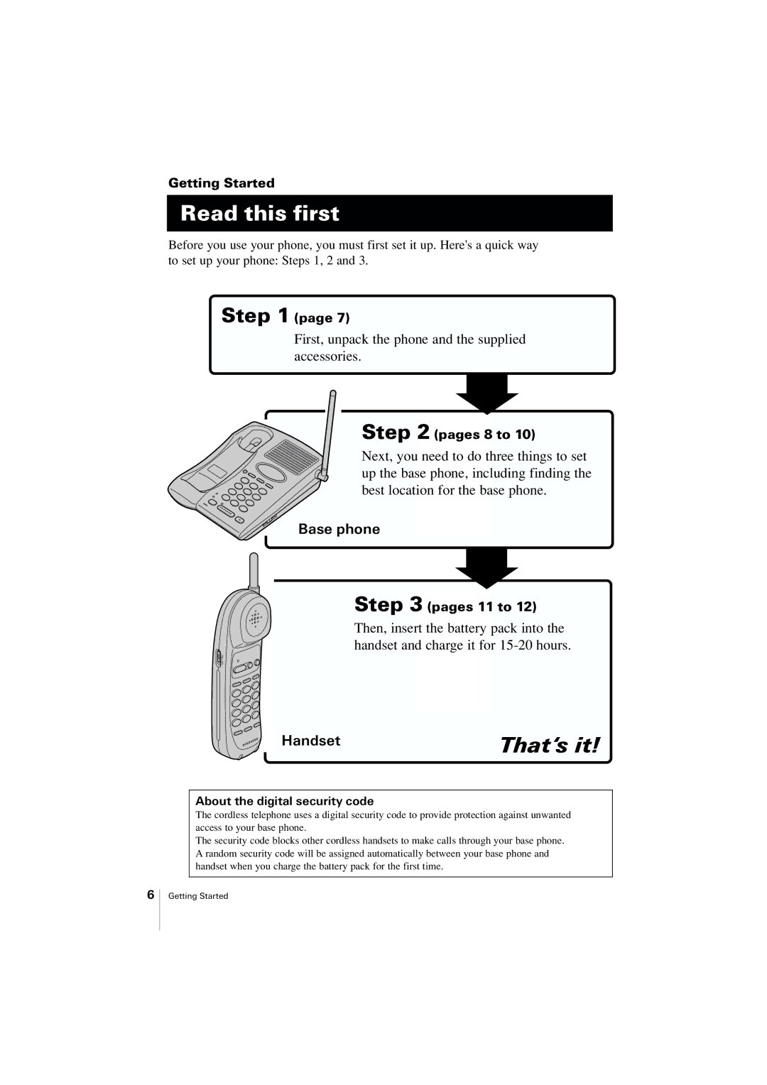 Uniden EXP2905 manual Read this first, About the digital security code 