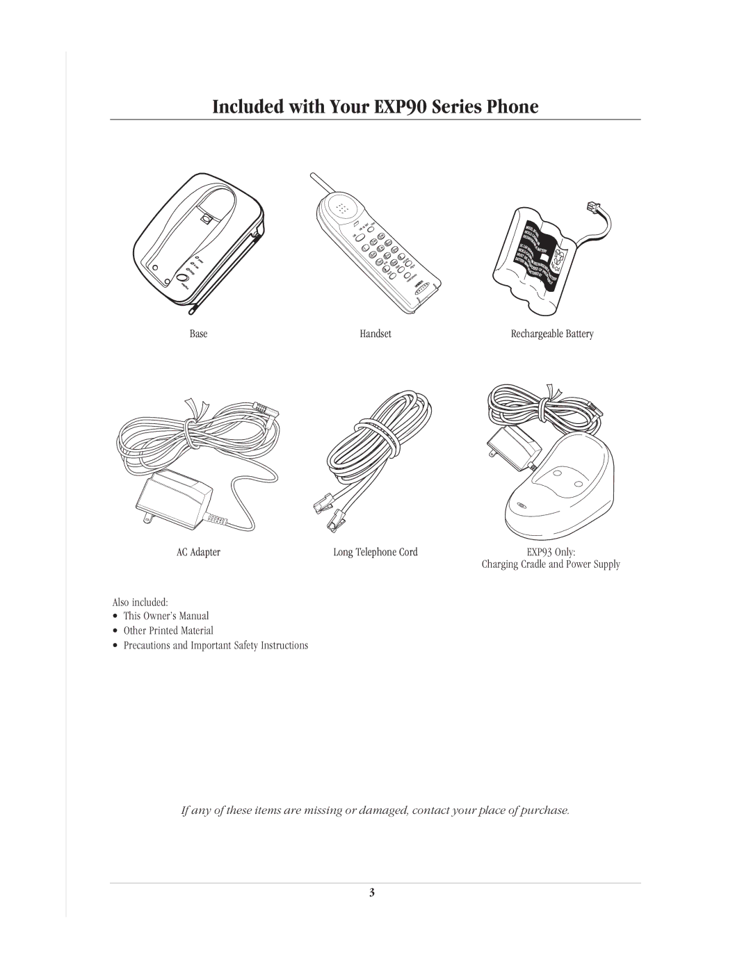 Uniden manual Included with Your EXP90 Series Phone, AC Adapter 