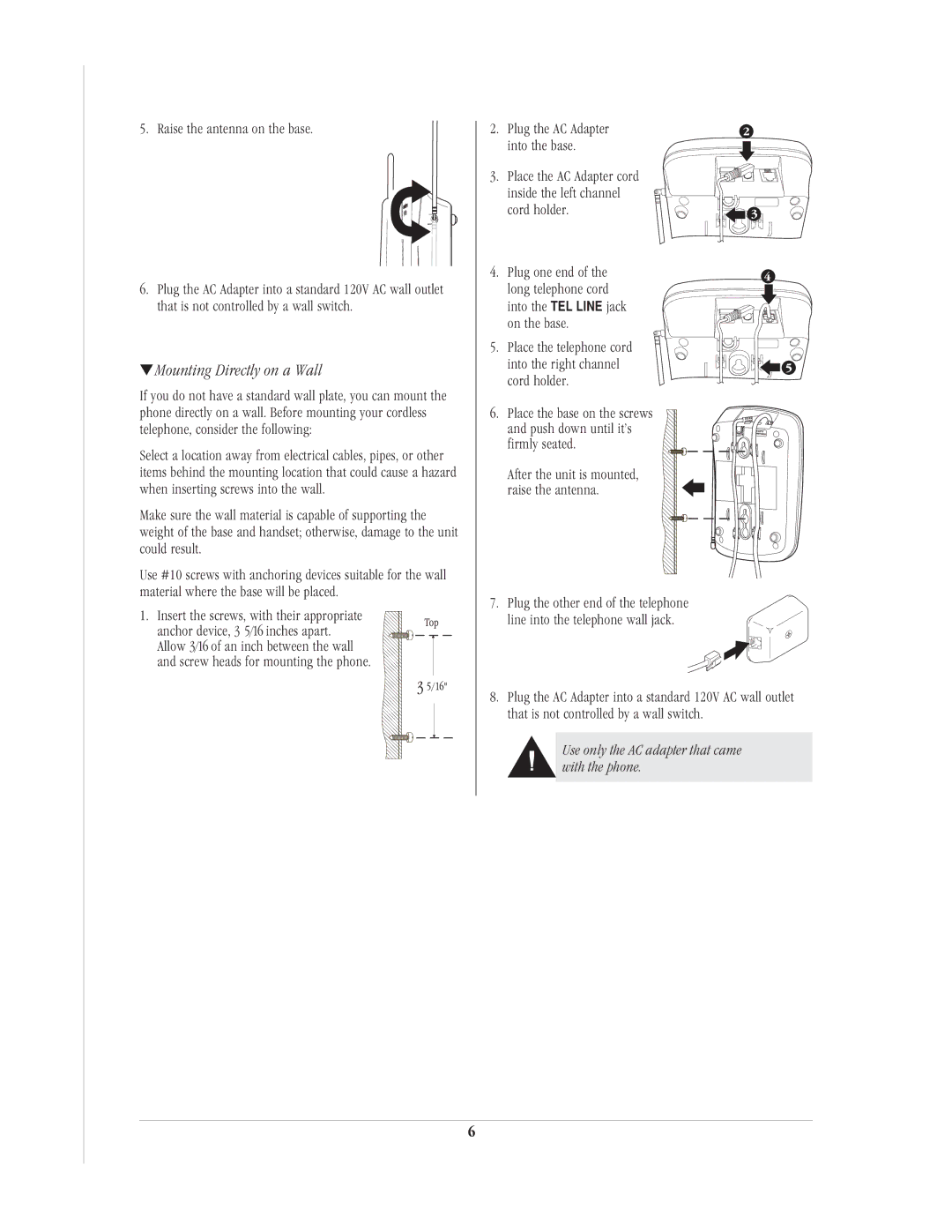 Uniden EXP90 manual Mounting Directly on a Wall 