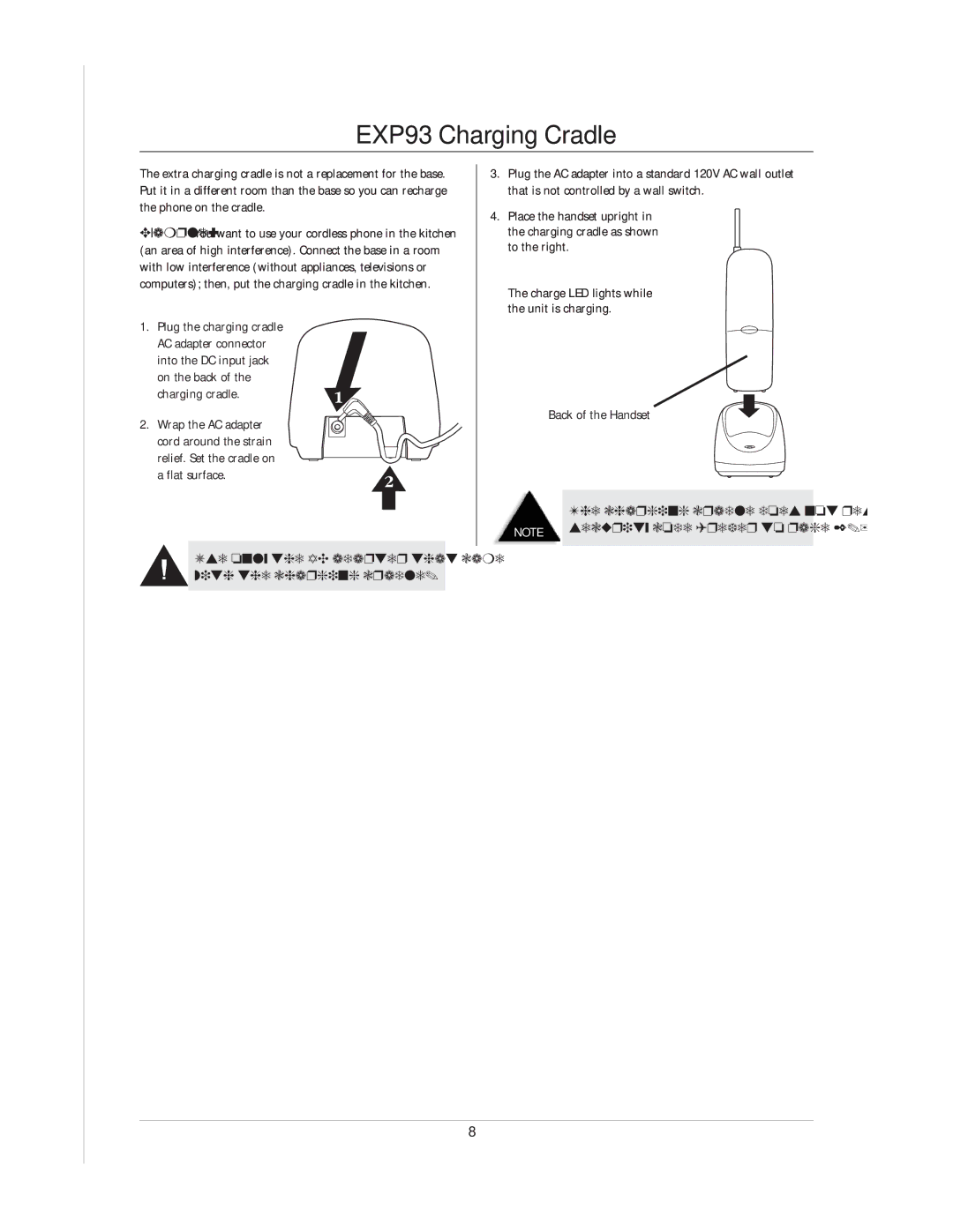 Uniden EXP90 manual EXP93 Charging Cradle, Back of the Handset 