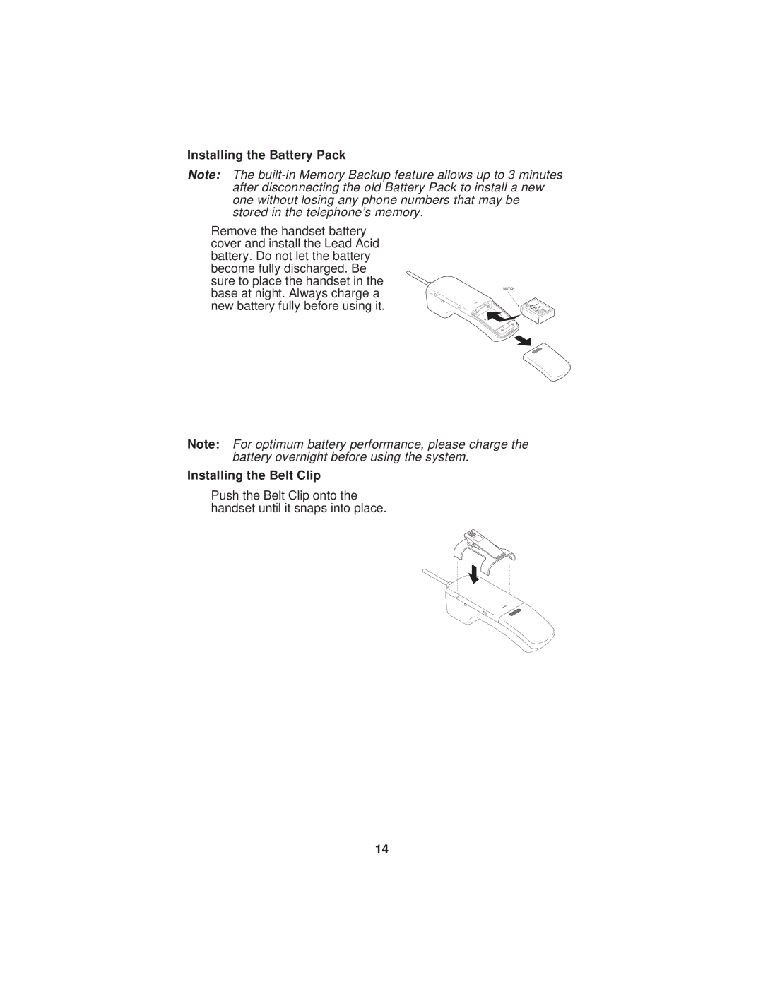 Uniden EXP900 important safety instructions Installing the Battery Pack, Installing the Belt Clip 