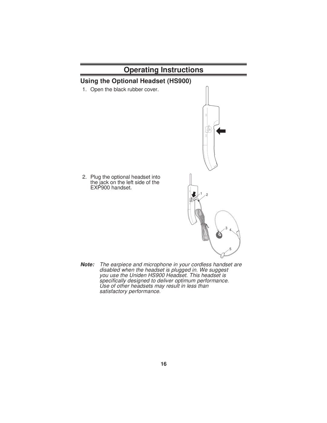 Uniden EXP900 important safety instructions Operating Instructions, Using the Optional Headset HS900 