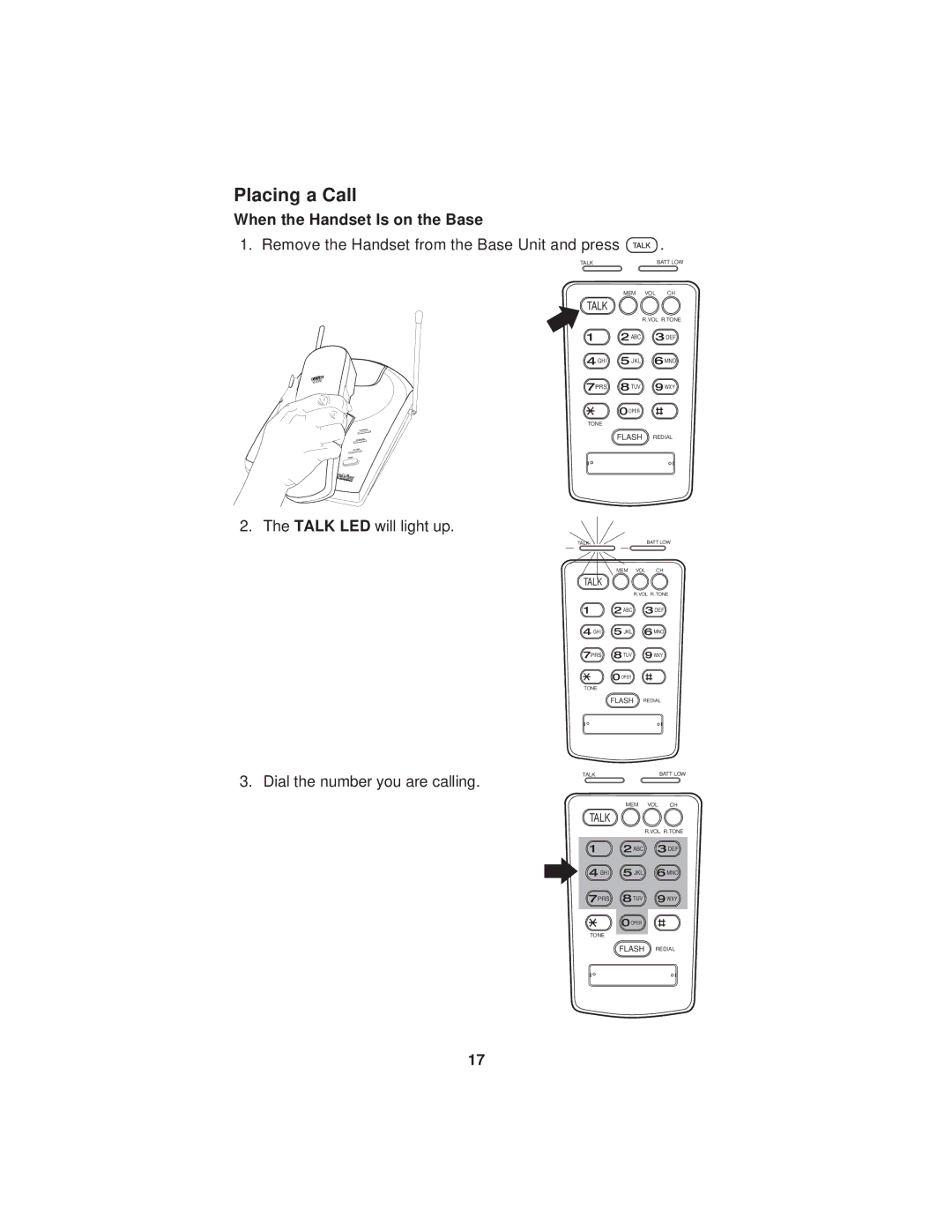 Uniden EXP900 important safety instructions Placing a Call, When the Handset Is on the Base 