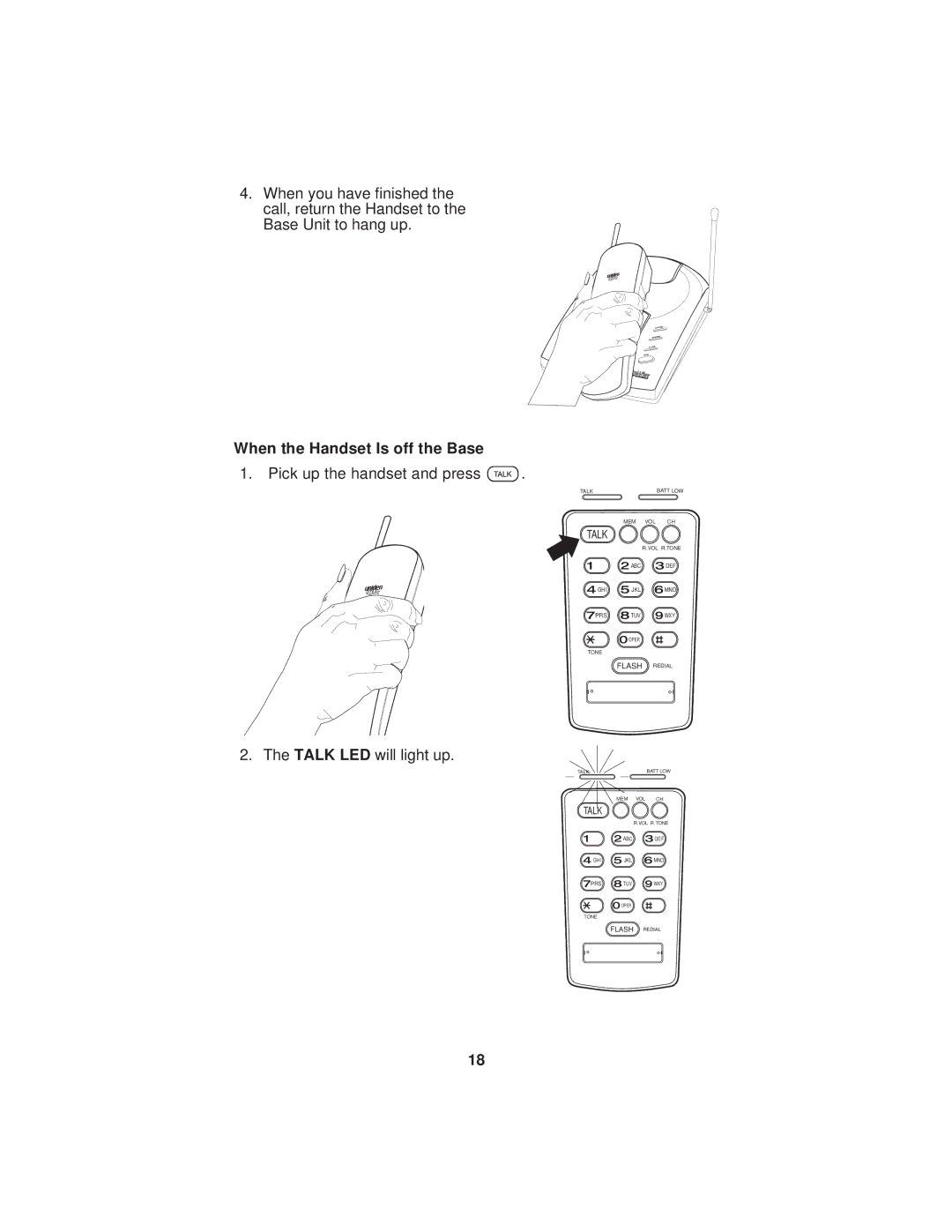 Uniden EXP900 important safety instructions When the Handset Is off the Base, Pick up the handset and press 