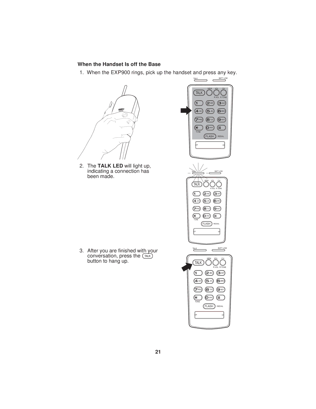 Uniden important safety instructions When the EXP900 rings, pick up the handset and press any key 