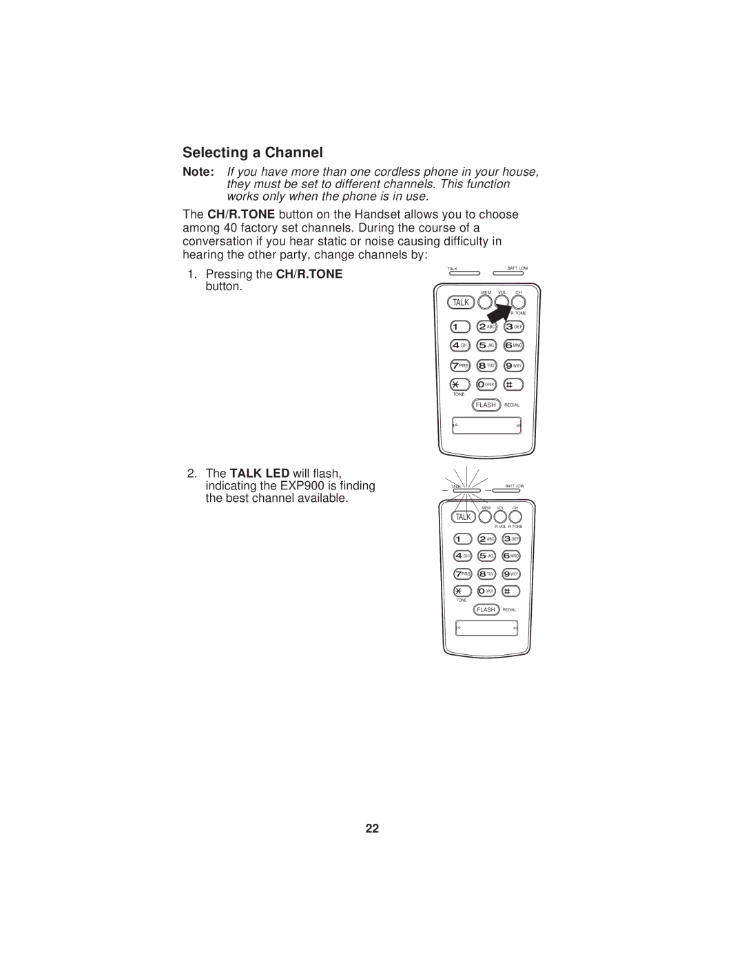 Uniden EXP900 important safety instructions Selecting a Channel 