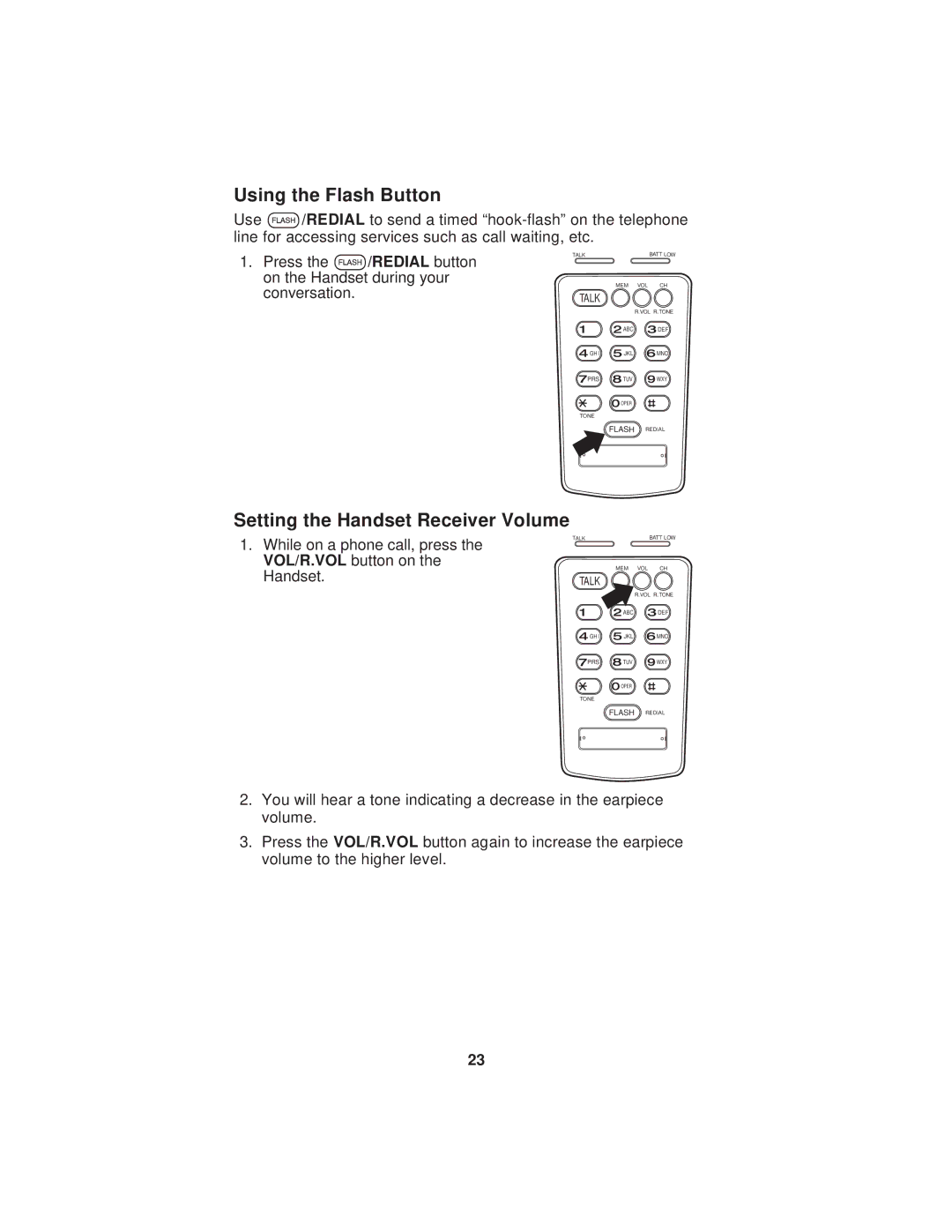 Uniden EXP900 important safety instructions Using the Flash Button, Setting the Handset Receiver Volume 