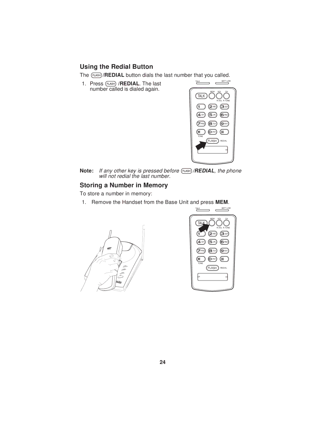 Uniden EXP900 important safety instructions Using the Redial Button, Storing a Number in Memory 