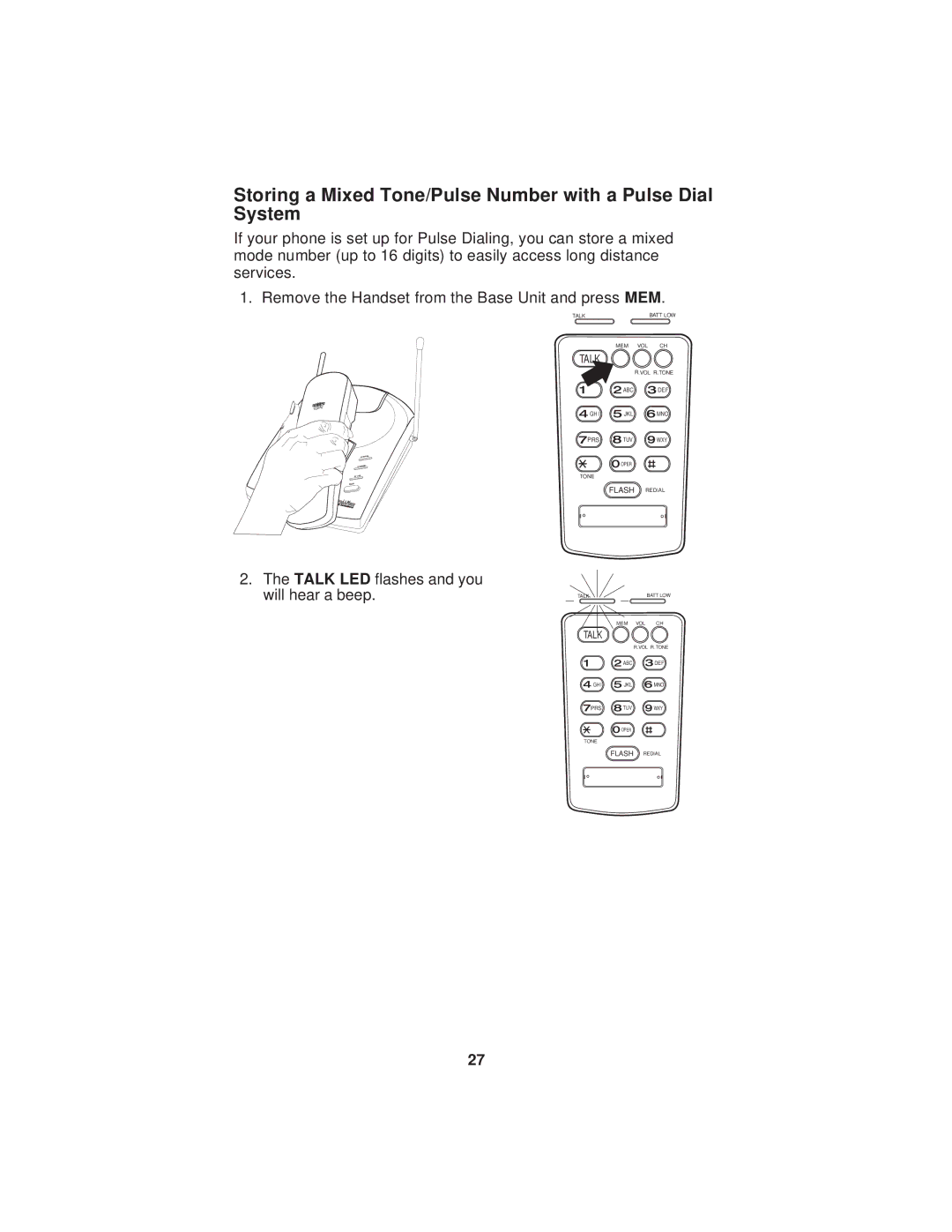 Uniden EXP900 important safety instructions Storing a Mixed Tone/Pulse Number with a Pulse Dial System 