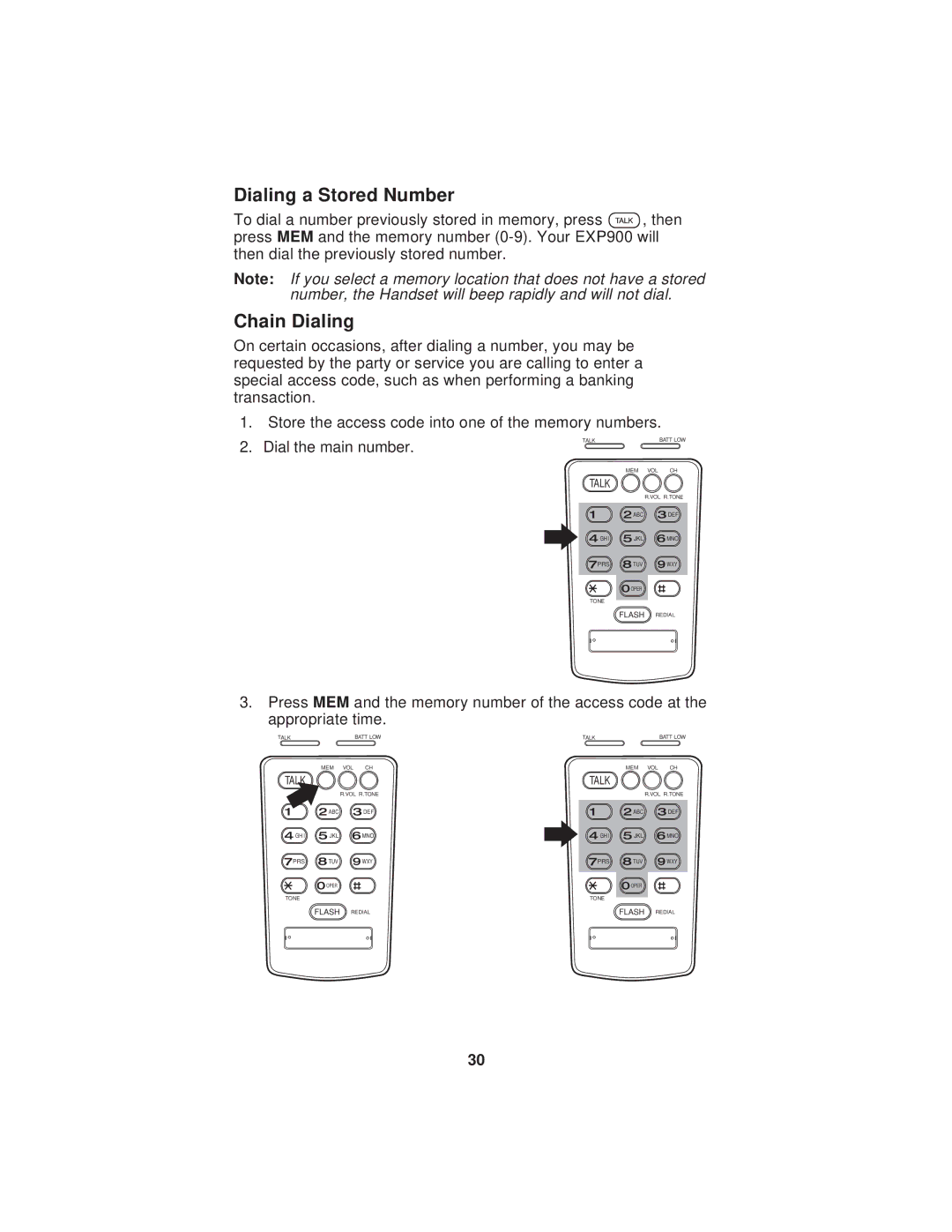 Uniden EXP900 important safety instructions Dialing a Stored Number, Chain Dialing 