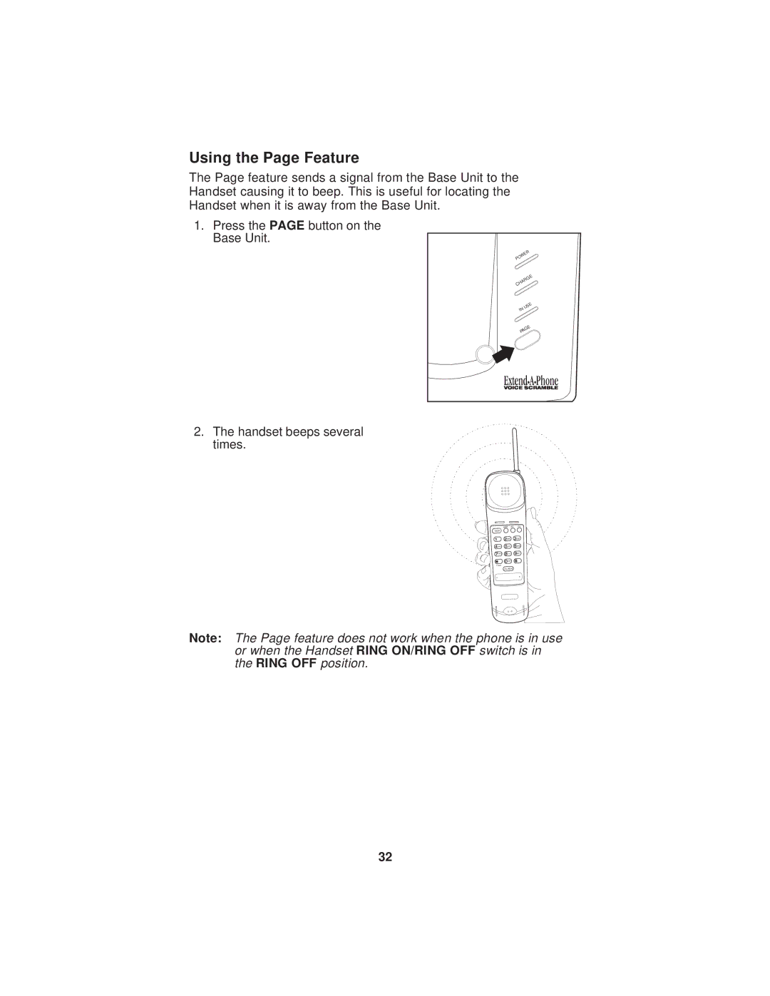 Uniden EXP900 important safety instructions Using the Page Feature 