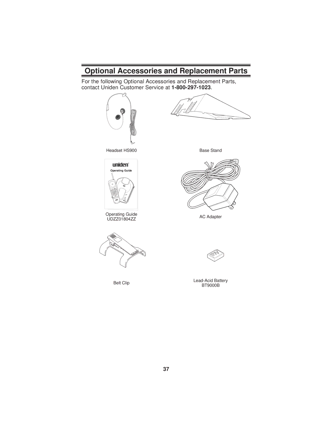 Uniden EXP900 important safety instructions Optional Accessories and Replacement Parts 