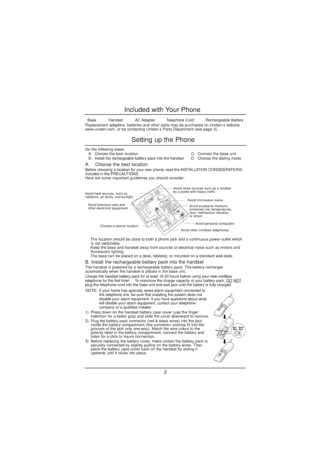 Uniden EXP971 manual Included with Your Phone, Setting up the Phone, Choose the best location, Do the following steps 