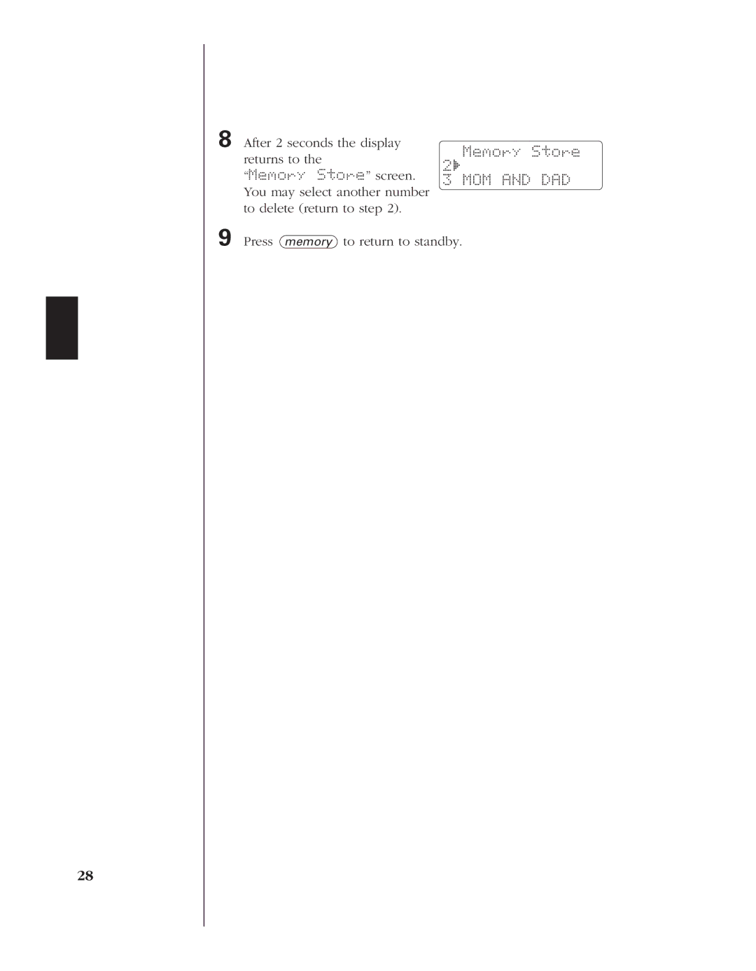 Uniden EXR 2480 manual Press memory to return to standby 