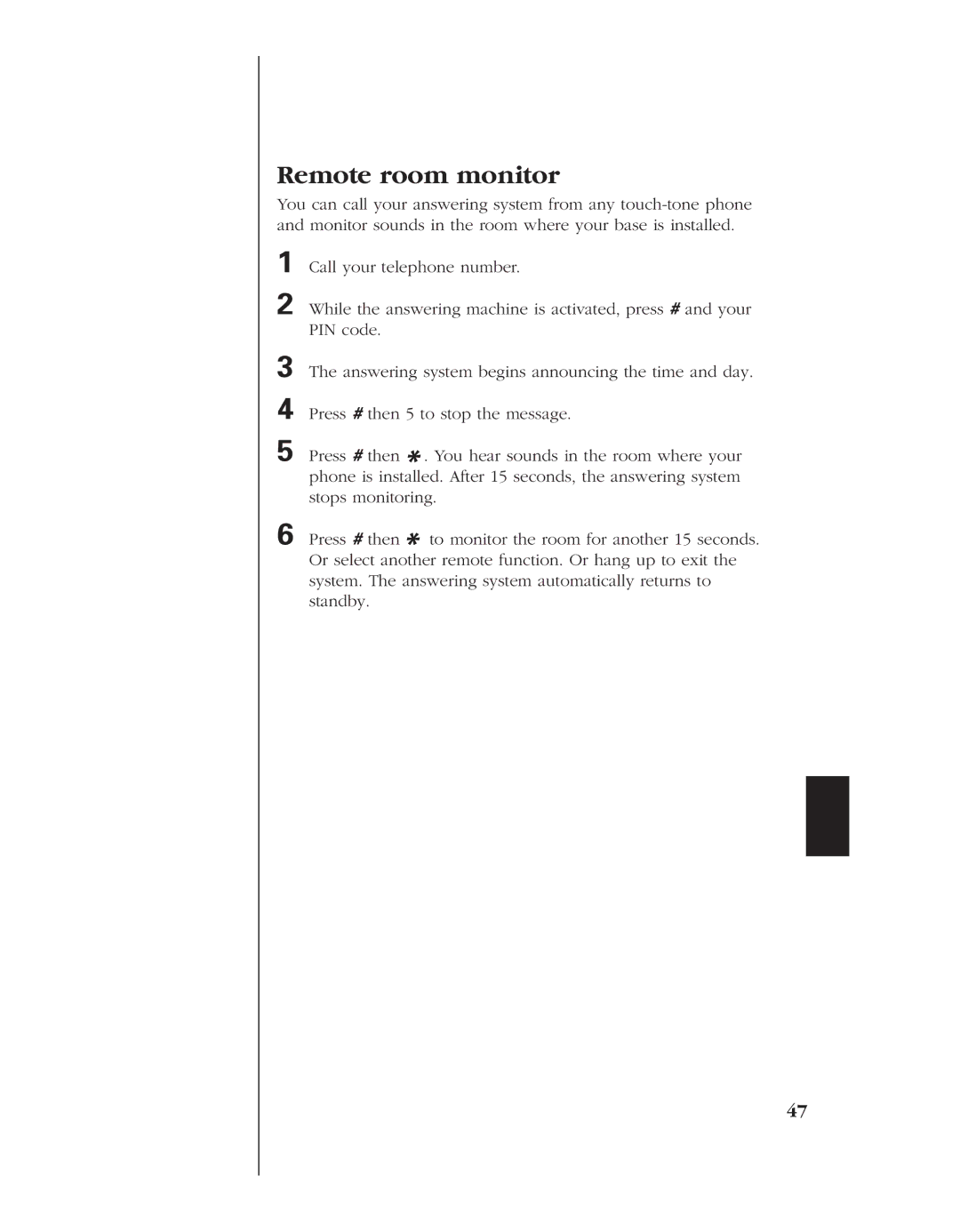 Uniden EXR 2480 manual Remote room monitor 