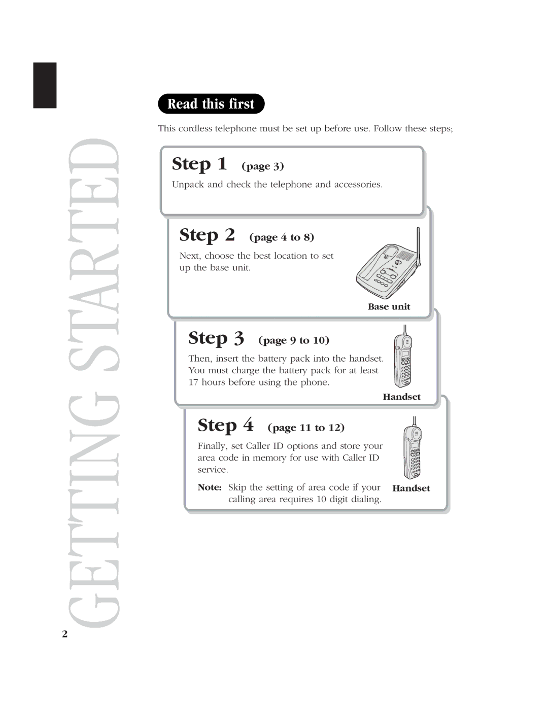 Uniden EXR 2480 manual Read this first, Next, choose the best location to set up the base unit, Base unit, Handset 