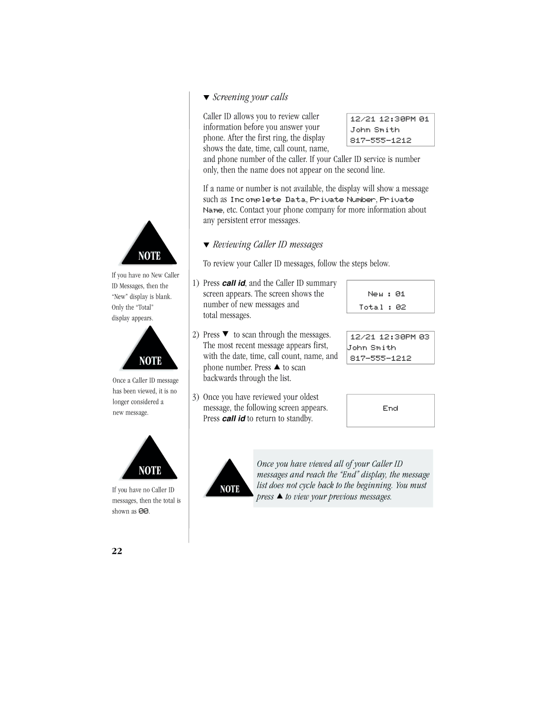 Uniden EXR2460 manual Screening your calls, Reviewing Caller ID messages, Total messages 