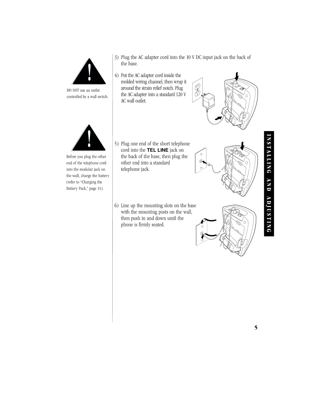 Uniden EXR2460 manual Then push in and down until the phone is firmly seated 