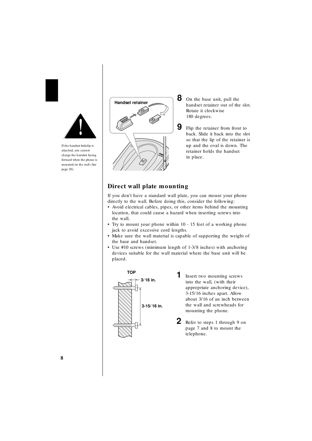 Uniden EXS 2010 manual Direct wall plate mounting 