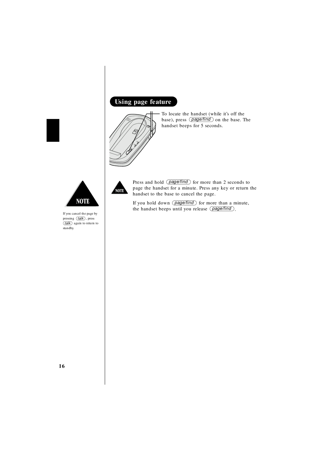 Uniden EXS 2010 manual Using page feature, Standby 