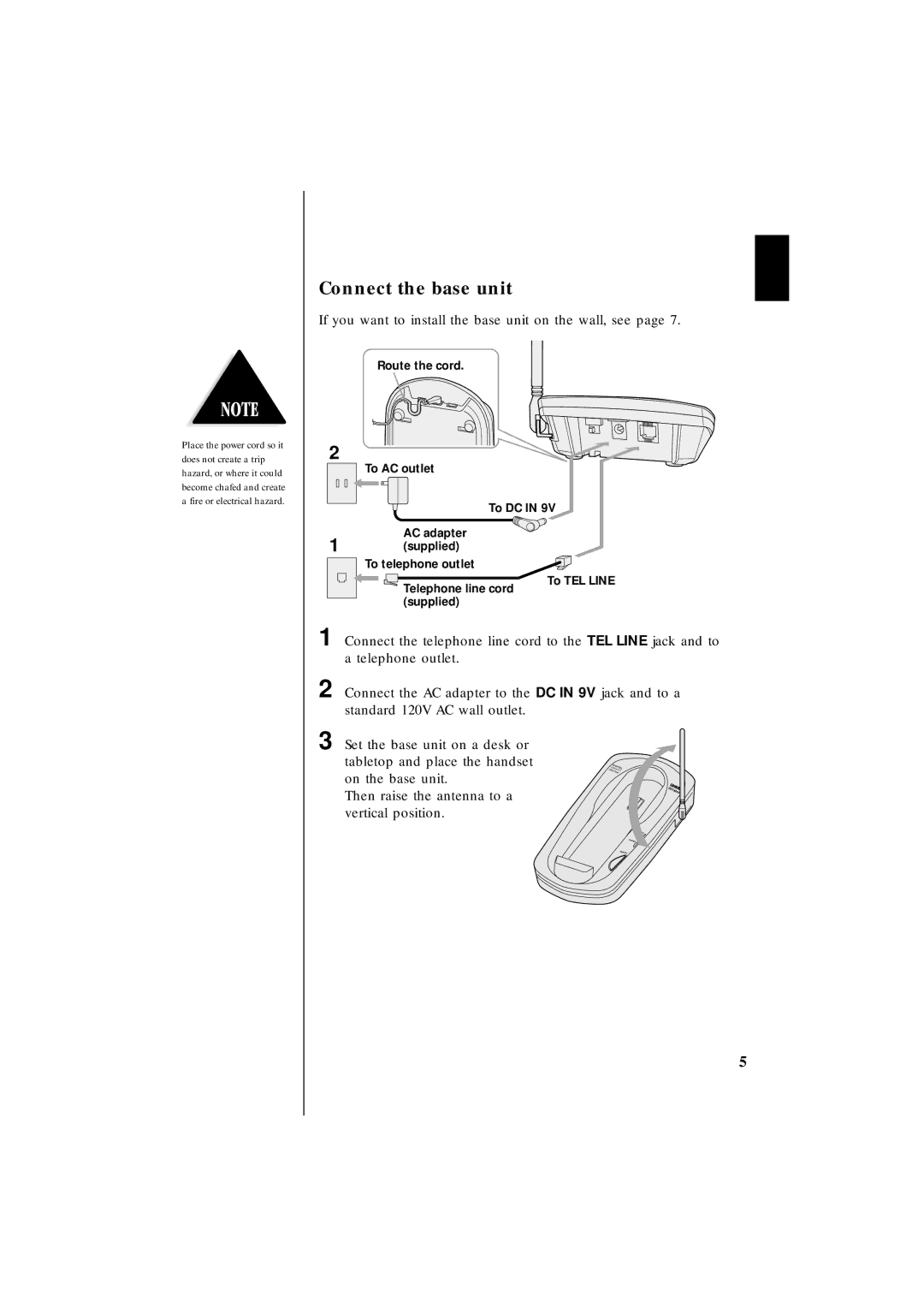 Uniden EXS 2010 manual Connect the base unit, If you want to install the base unit on the wall, see 