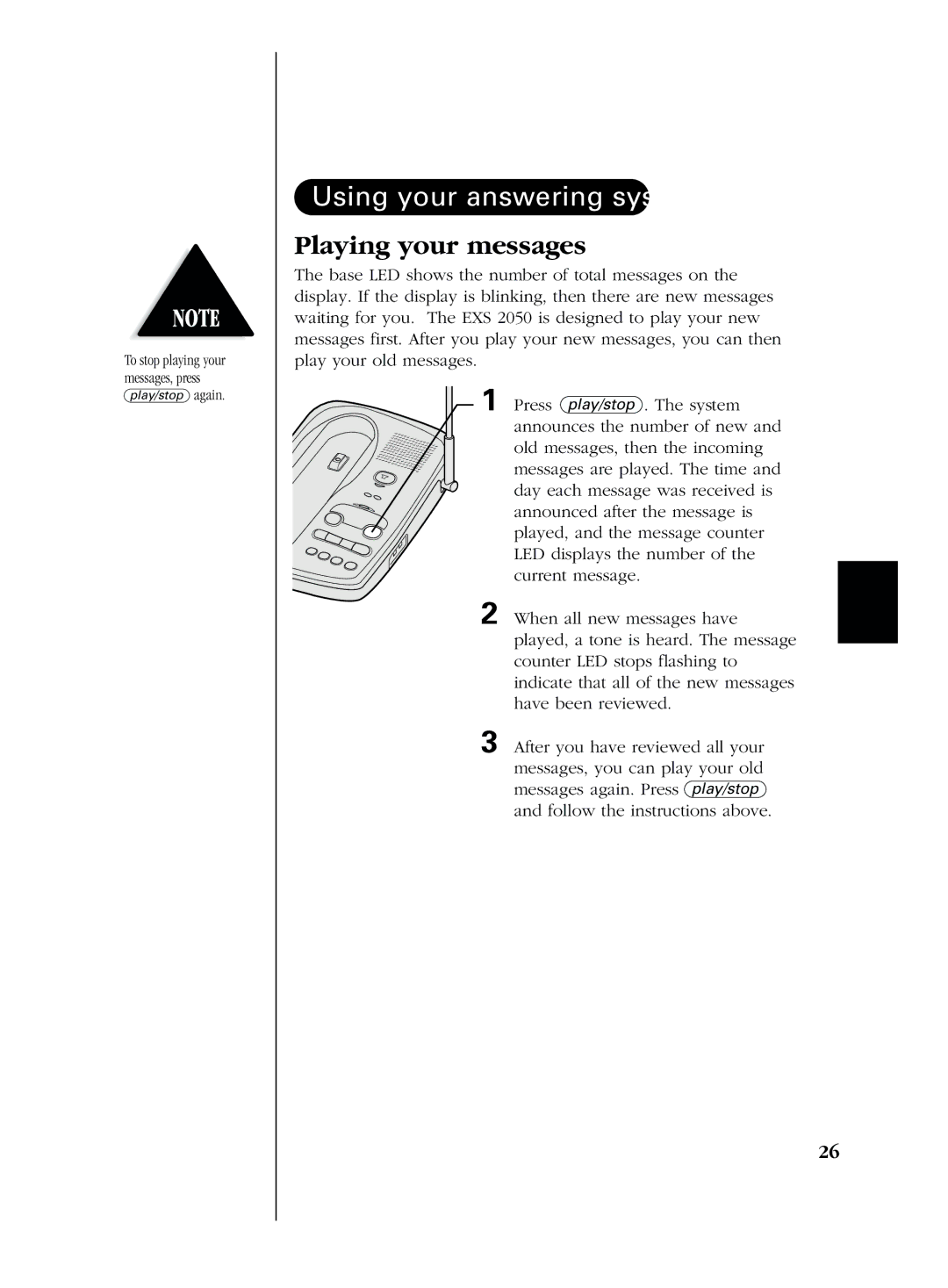 Uniden EXS 2050 manual Using your answering system, Playing your messages 