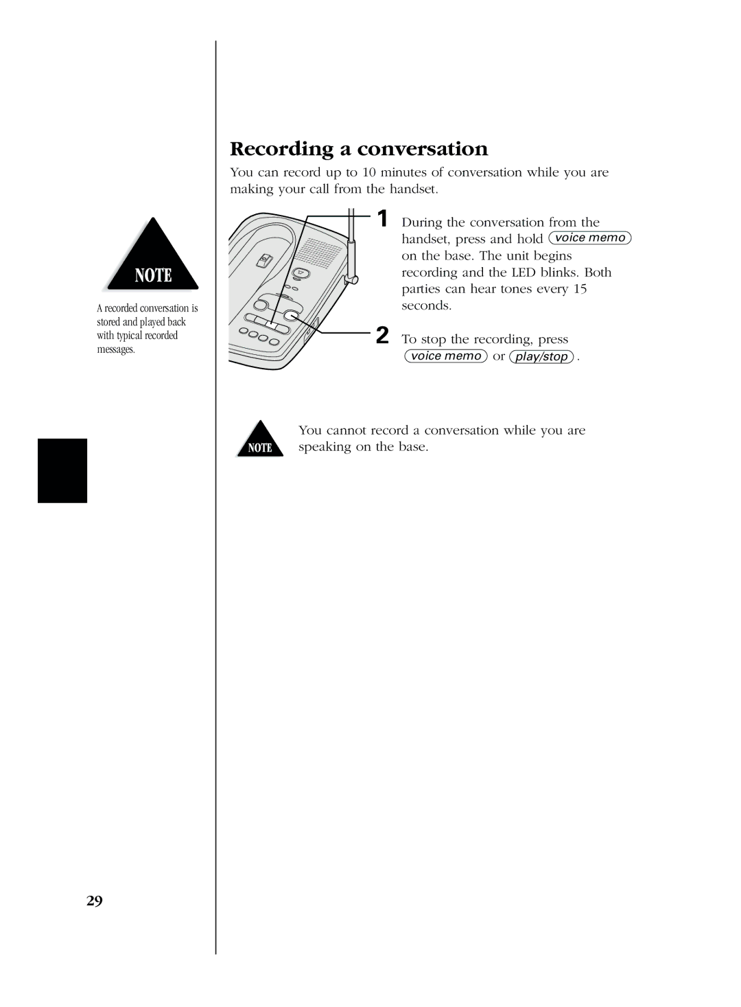 Uniden EXS 2050 manual Recording a conversation 