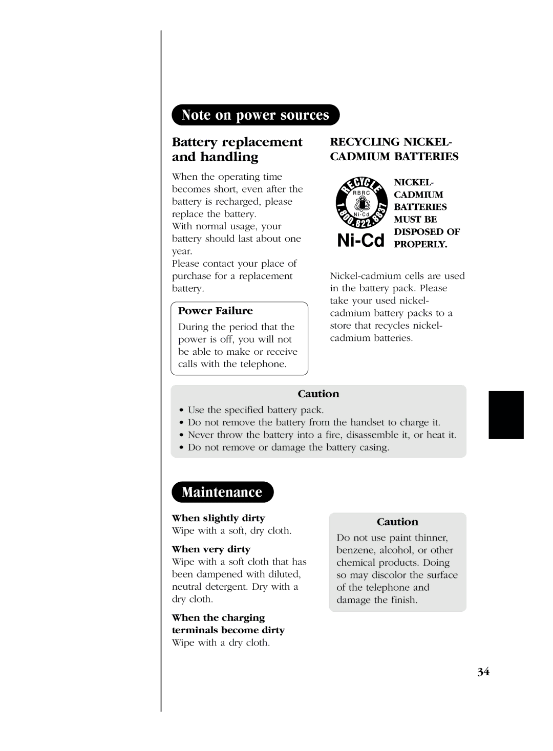 Uniden EXS 2050 manual Maintenance, Battery replacement and handling 