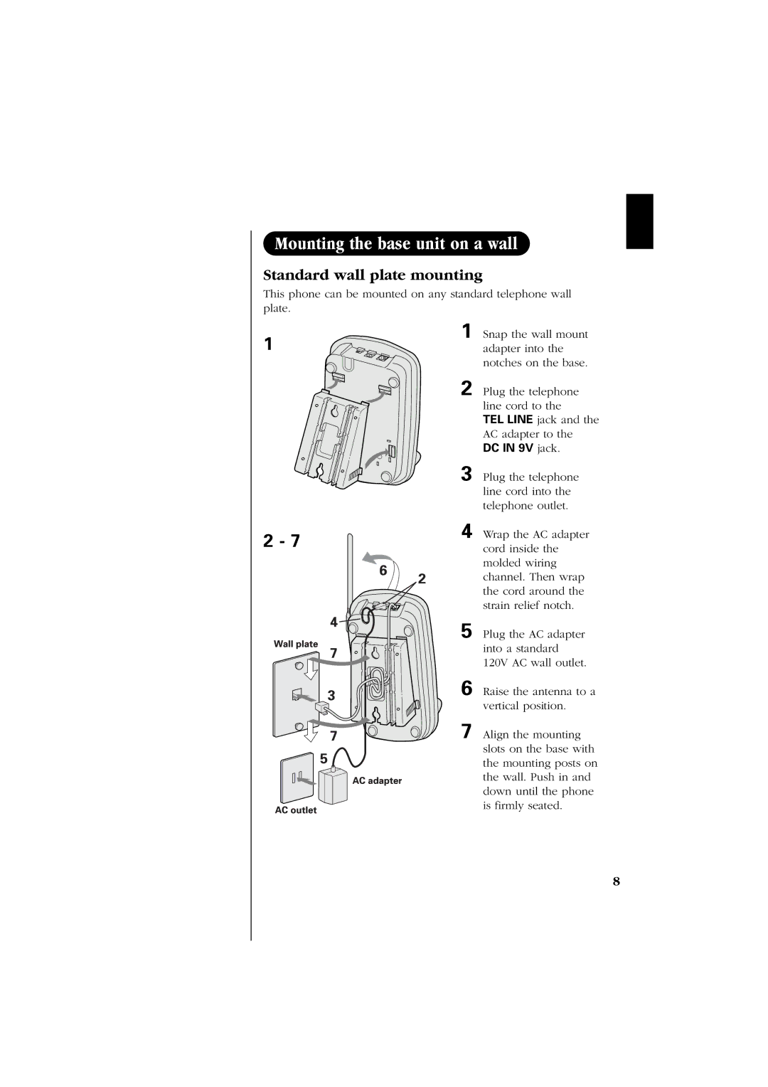 Uniden EXS 2060 manual Standard wall plate mounting 