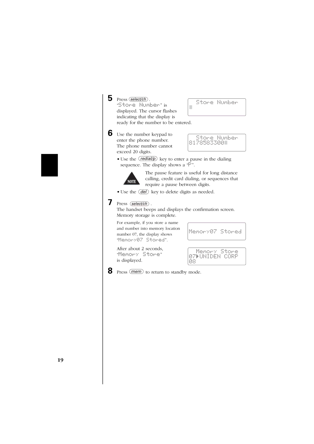 Uniden EXS 2060 manual Store Number, Memory07 Stored 