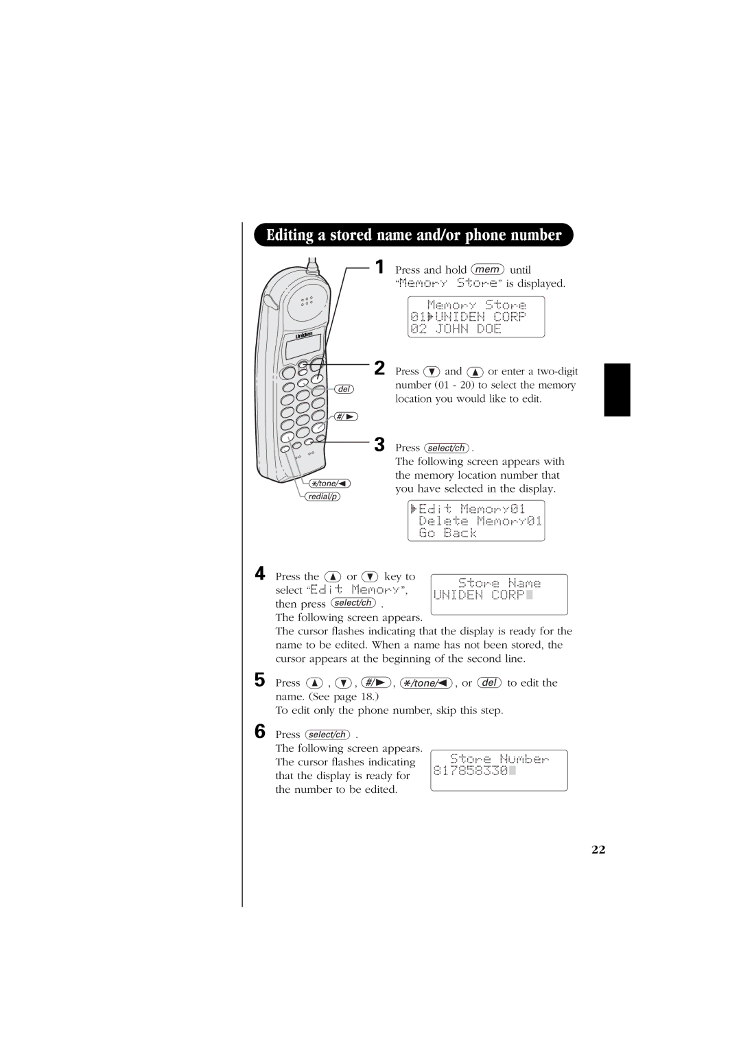 Uniden EXS 2060 manual Store Number 